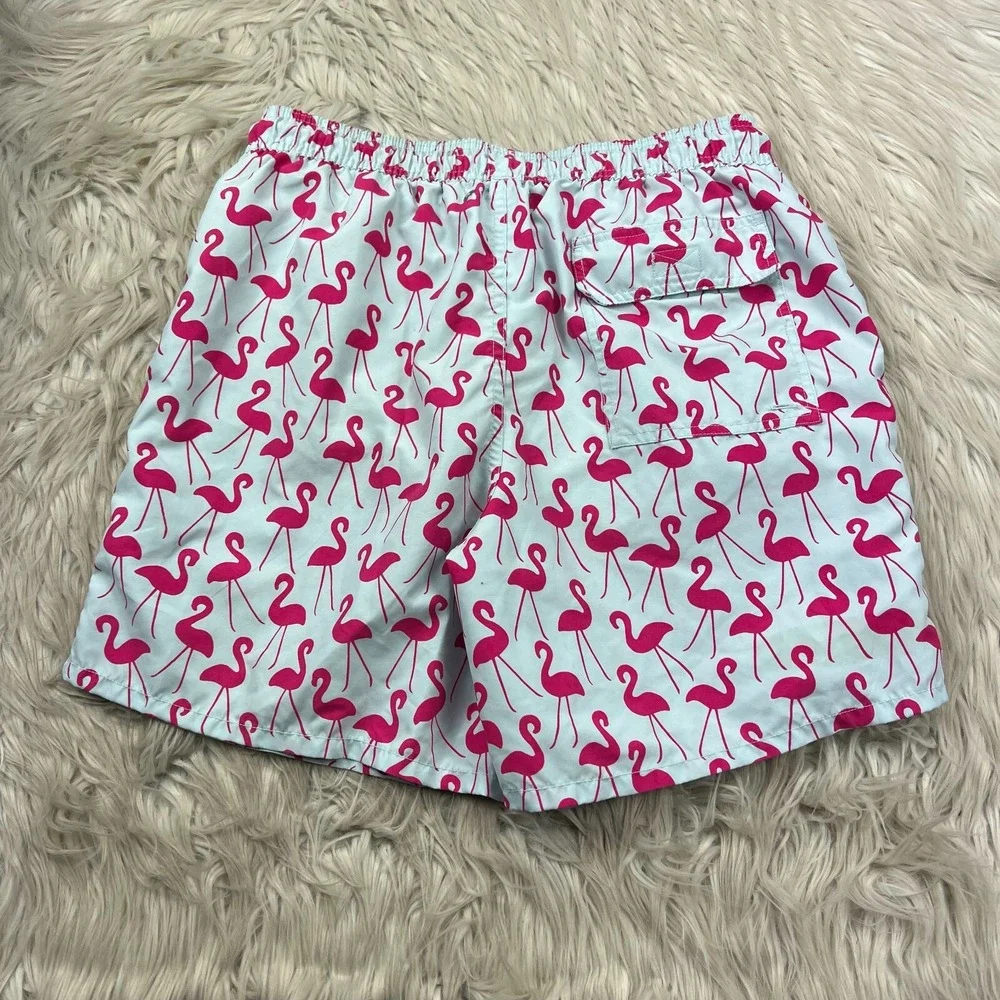 Tom & Teddy Men's M Mint Pink‎ Flamingo Print Swim Trunks Shorts